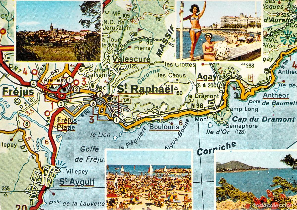 Postais: Postal Mapa Tur&iacute;stico de la Costa Azul Saint-Rapha&euml;l Fr&eacute;jus Francia