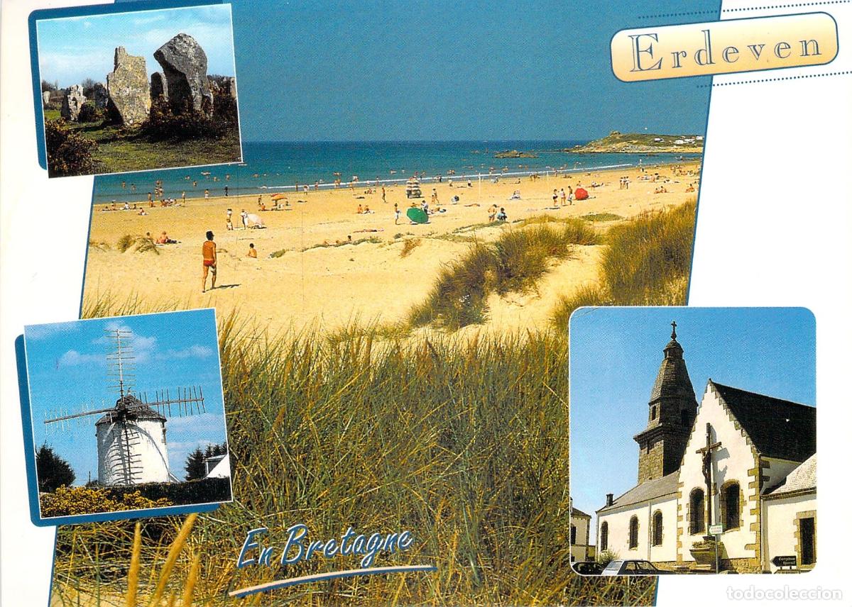 Postales: Postal de Erdeven, Breta&ntilde;a - Playa de Kerhilio y Megalitos