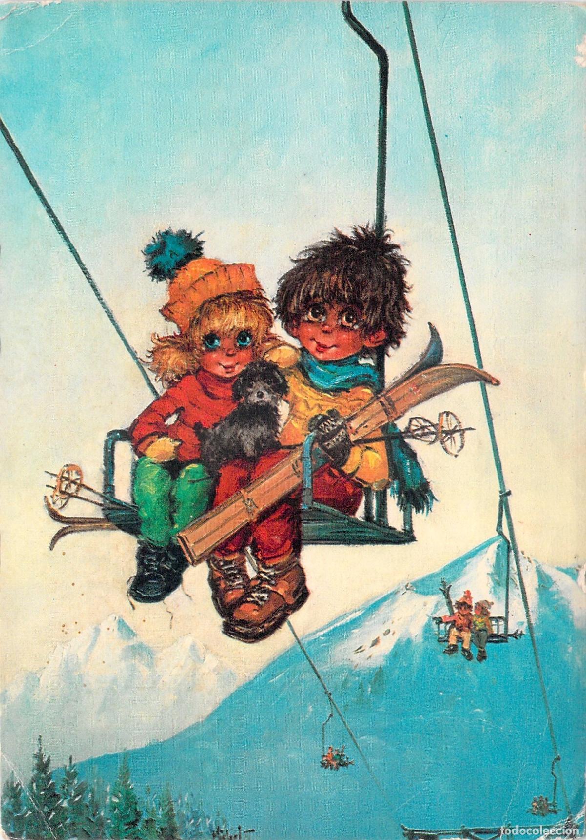 Postales: Postal Ilustraci&oacute;n Poulbot de Michel Thomas Ni&ntilde;os en la Nieve