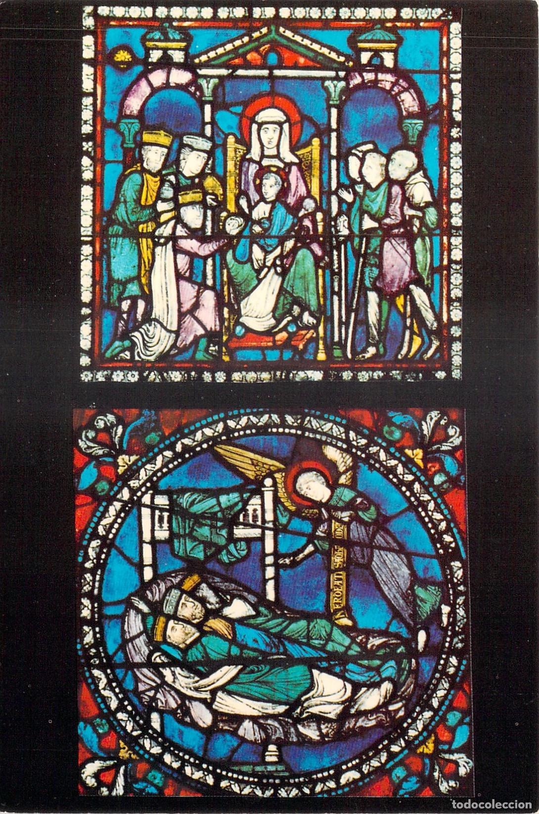 Postales: Postal Vitrales Catedral de Canterbury Adoraci&oacute;n de los Reyes Magos