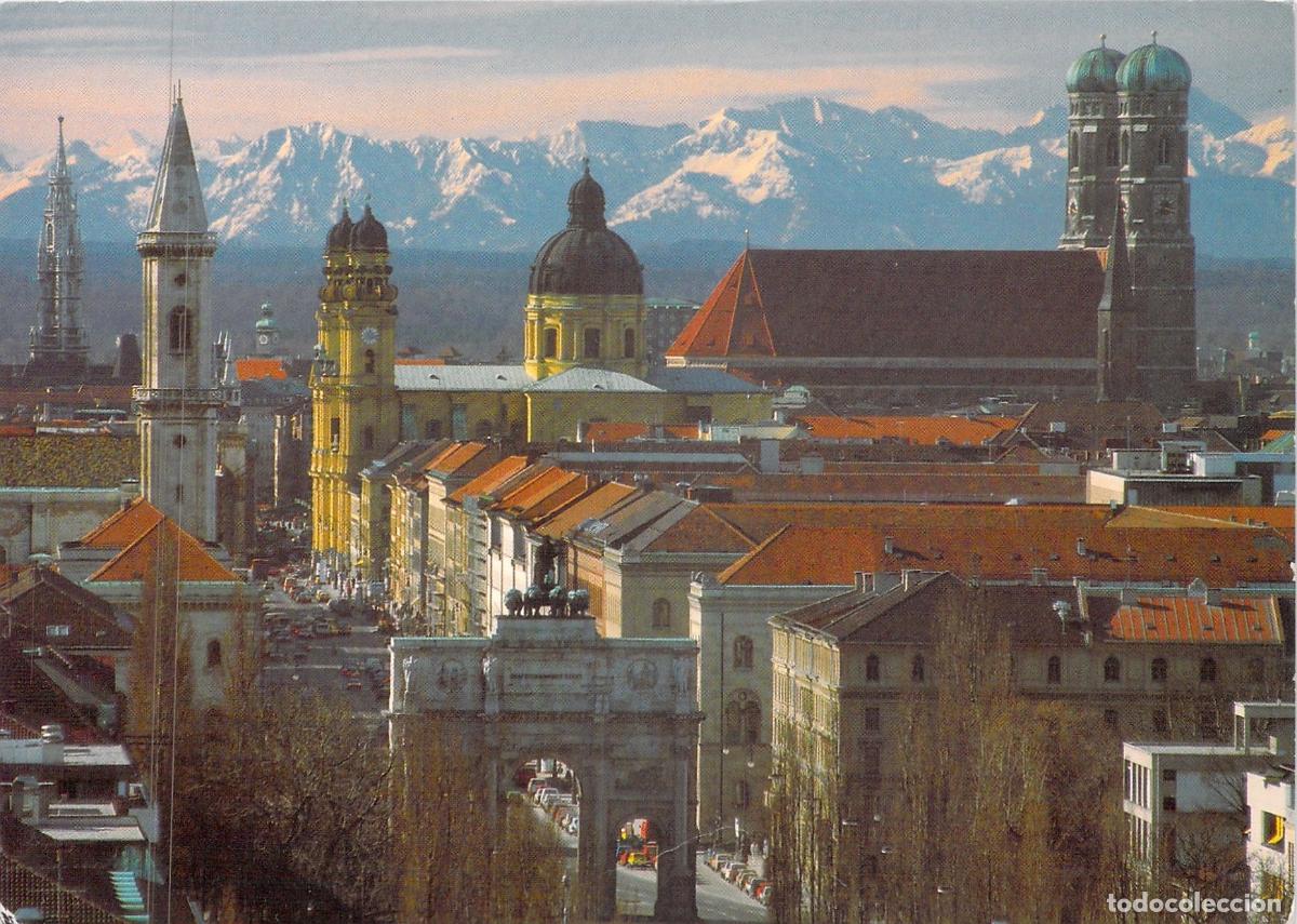 Postales: Postal de M&uacute;nich con Vista de los Alpes y el Siegestor