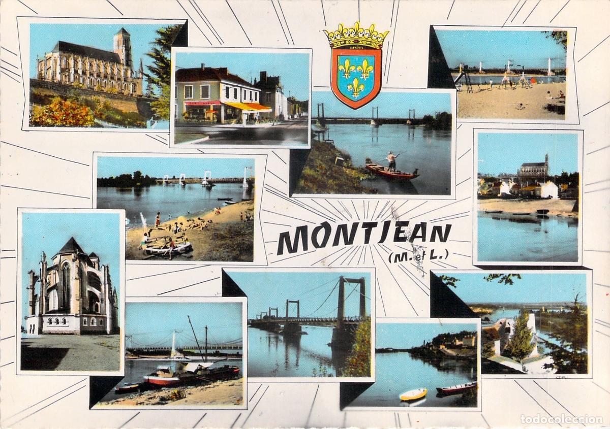 Postales: Postal Multivista de Montjean-sur-Loire - Escenas del R&iacute;o Loira y Puente