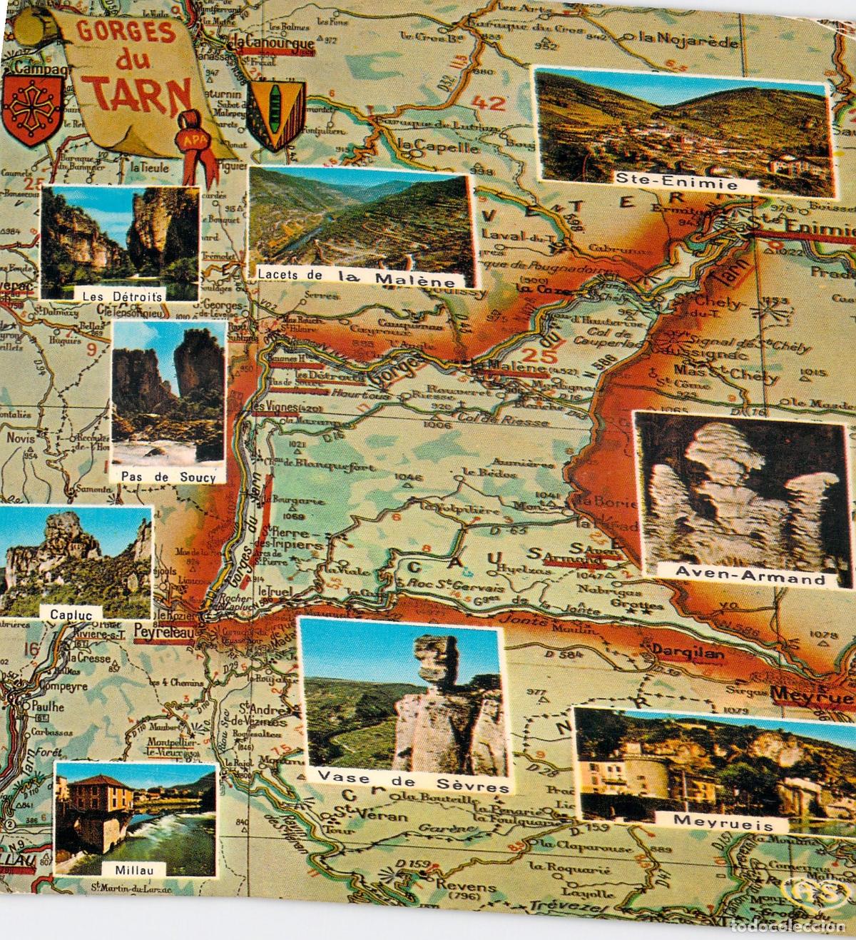 Postales: Postal Tur&iacute;stica Mapa de Gorges du Tarn y Vistas Panor&aacute;micas