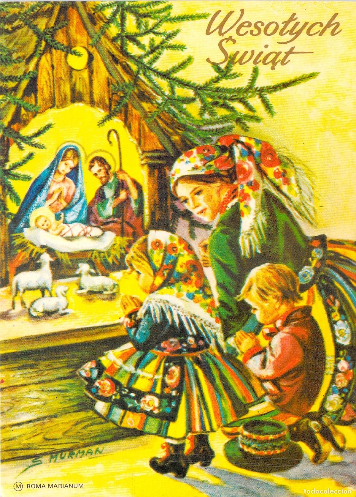 Postales: Postal de Navidad Polaca con Nacimiento y Ni&ntilde;os en Traje T&iacute;pico