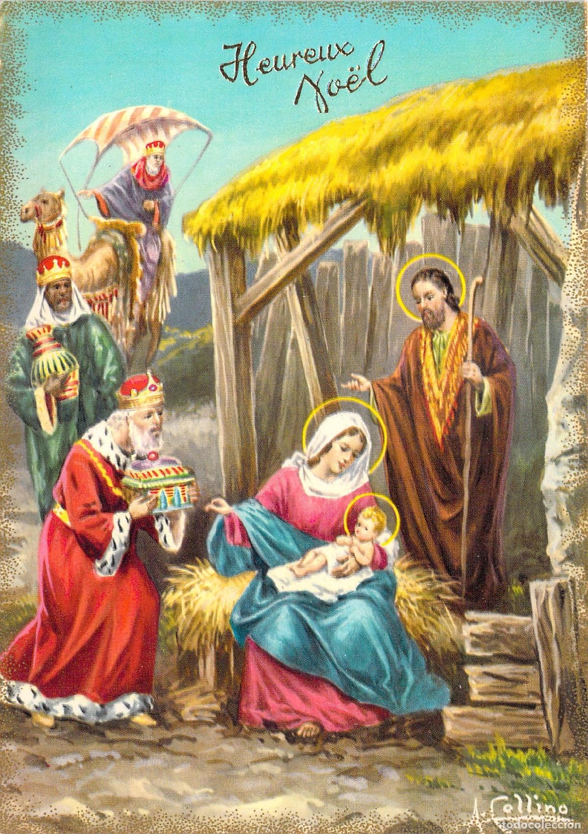 Postales: Postal de Navidad con Escena del Nacimiento y Reyes Magos