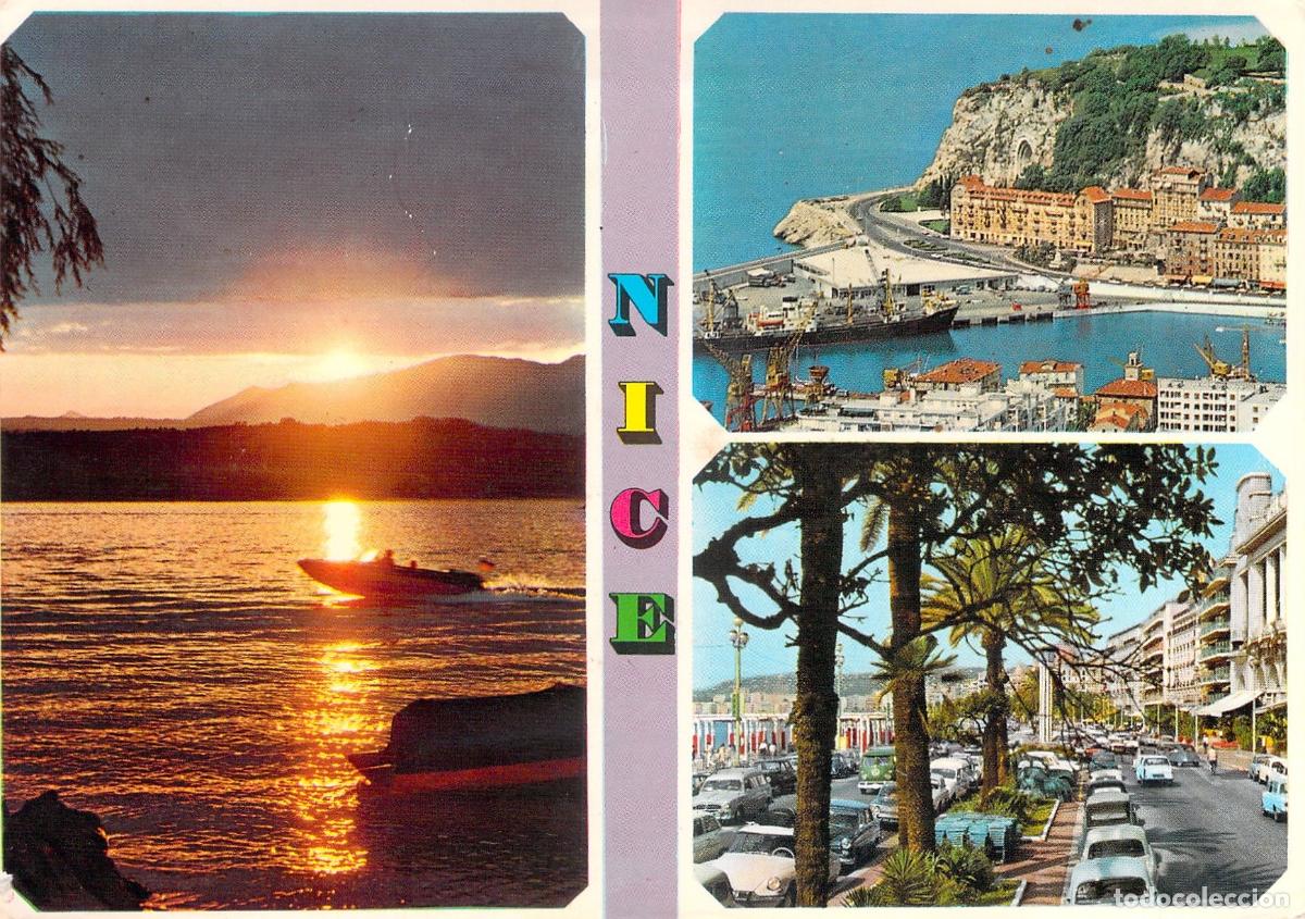 Postales: Postal Multivista de Niza, Francia - Atardecer y Puerto