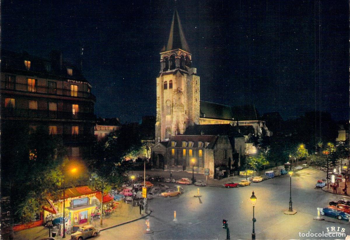 Postales: Postal de la Iglesia Saint-Germain-des-Pr&eacute;s en Par&iacute;s de Noche