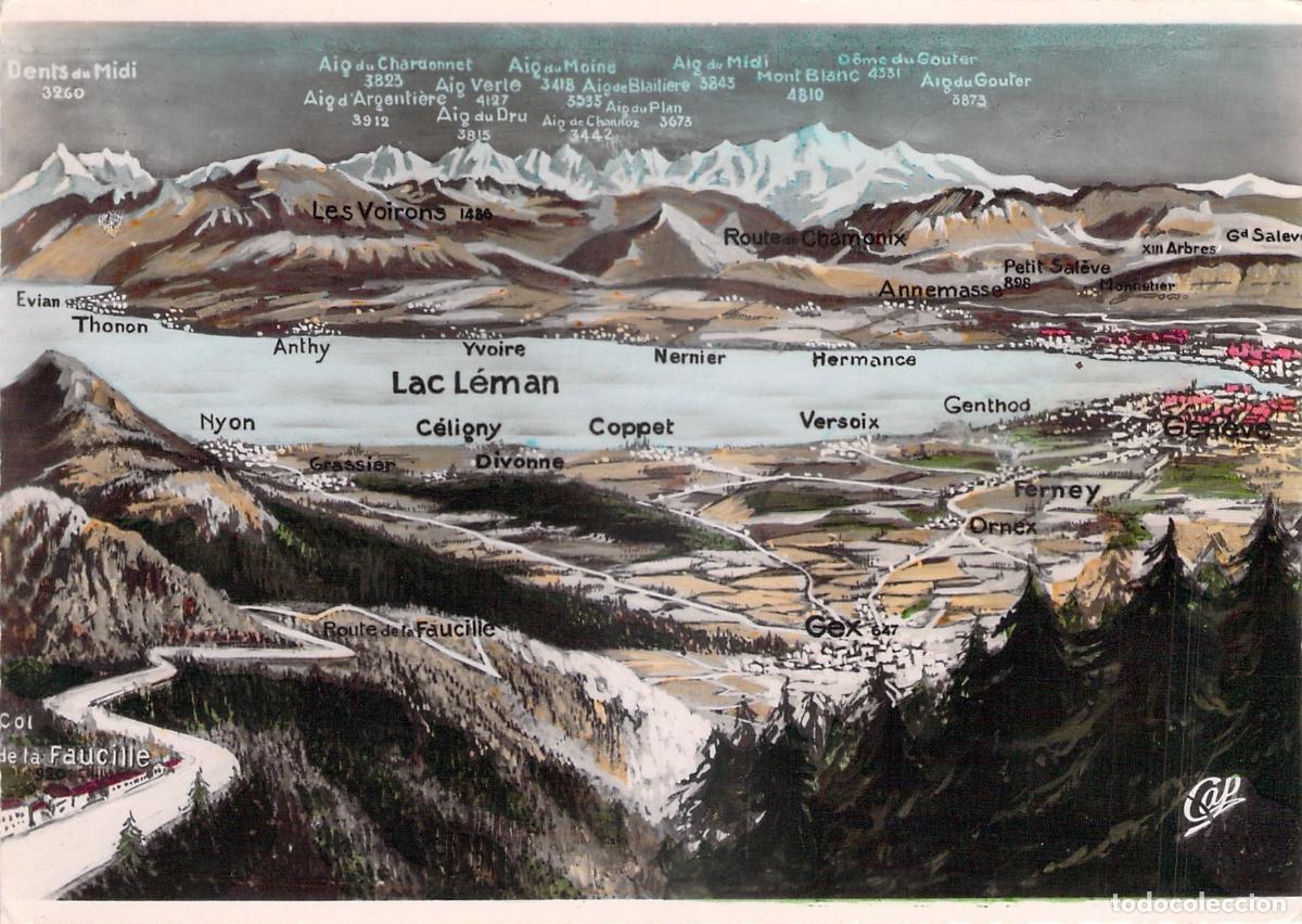 Postales: Postal Panor&aacute;mica del Lago Lem&aacute;n y los Alpes con el Mont Blanc