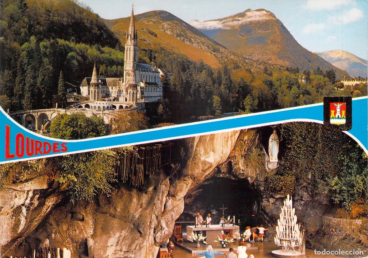 Postales: Postal de Lourdes: La Bas&iacute;lica y la Gruta de Massabielle