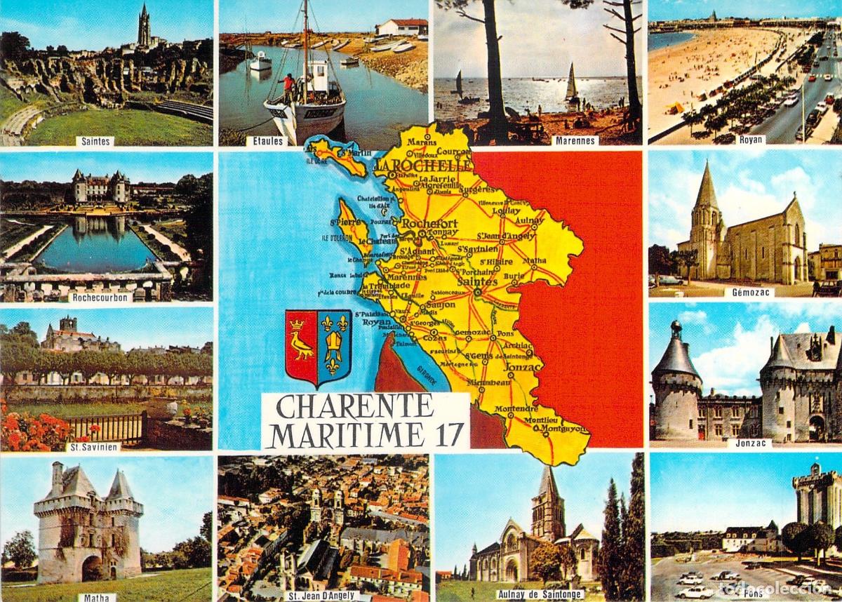 Postales: Postal Multivista con Mapa de Charente-Maritime, Francia
