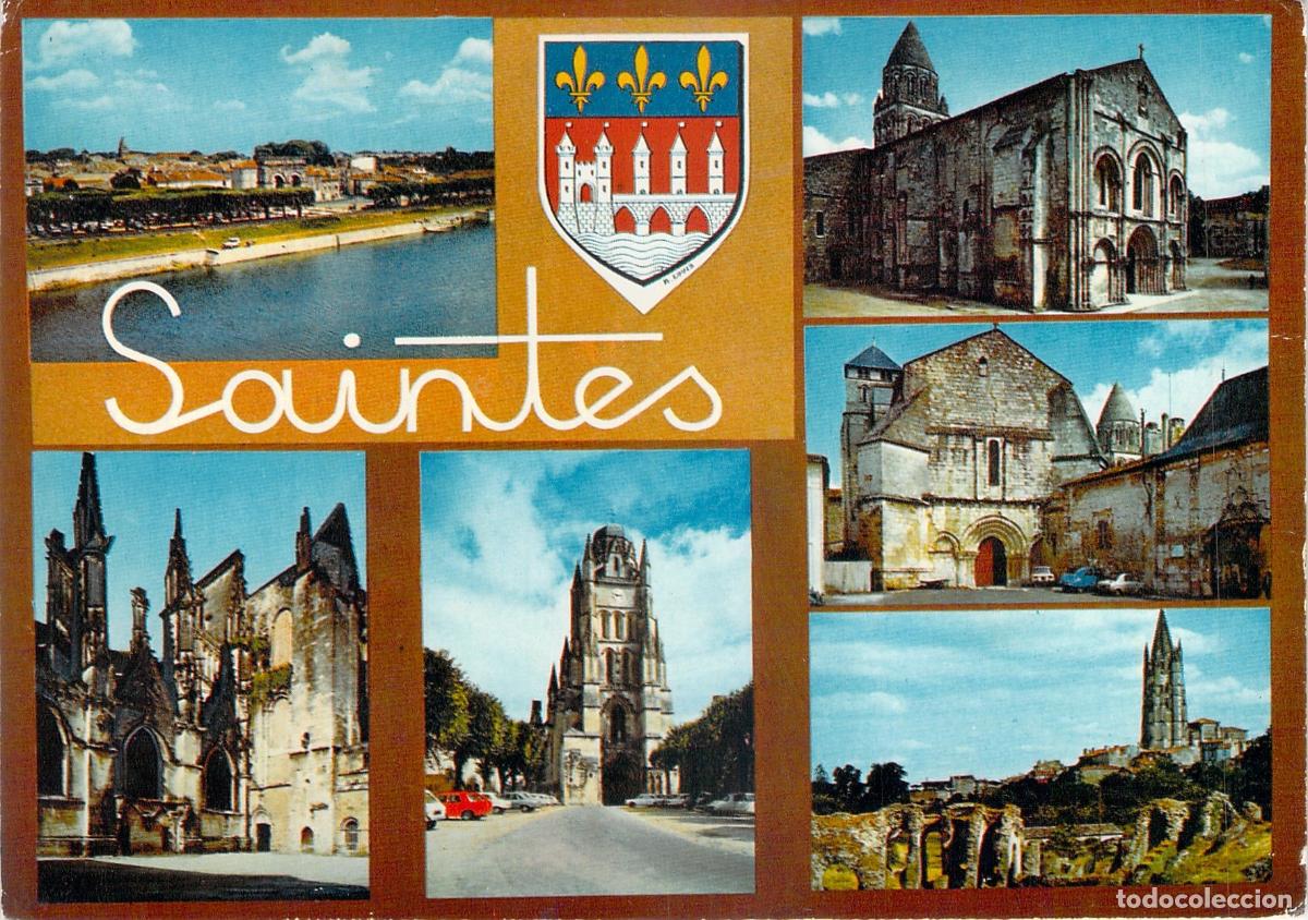 Postales: Postal de Saintes Francia con Catedral y Escudo Her&aacute;ldico