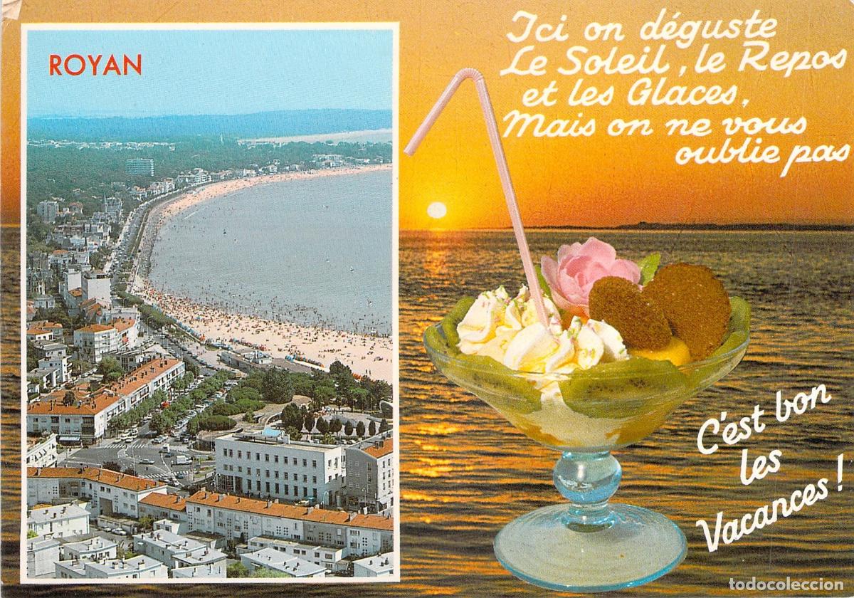 Postales: Postal Tur&iacute;stica de Royan Francia con Helado y Vista de la Playa