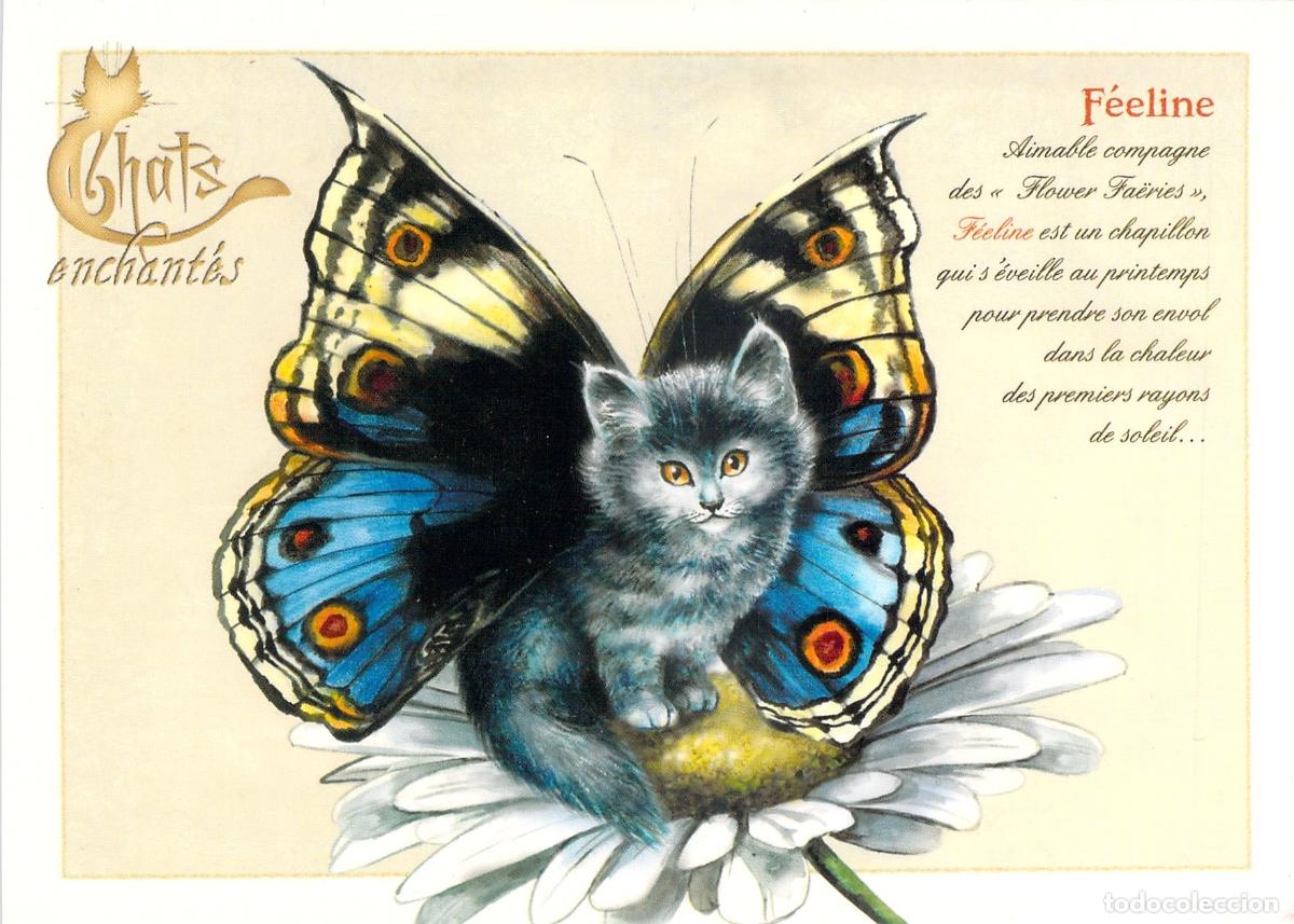 Postales: Tarjeta Postal F&eacute;eline Gato con Alas de Mariposa S&eacute;verine Pineaux