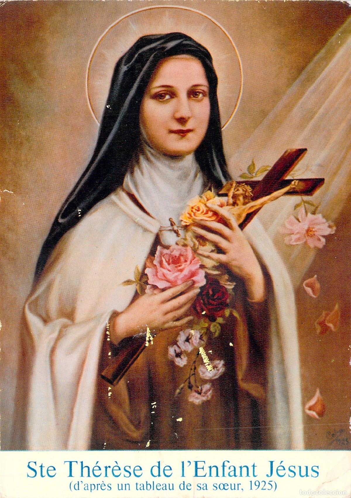 Postales: Postal Santa Teresa del Ni&ntilde;o Jes&uacute;s de Lisieux con Rosas
