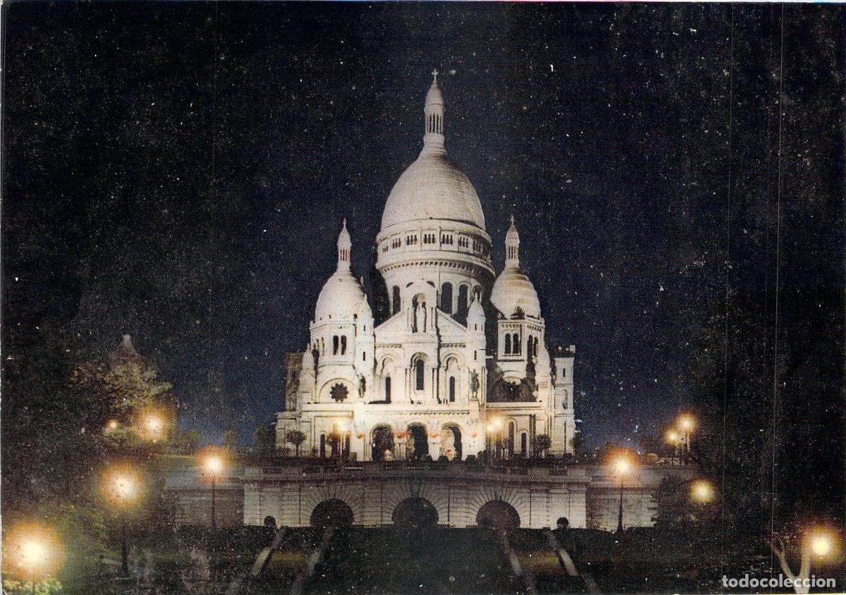 Postales: Postal de la Bas&iacute;lica del Sacr&eacute;-C&oelig;ur de Par&iacute;s, Montmartre Nocturno