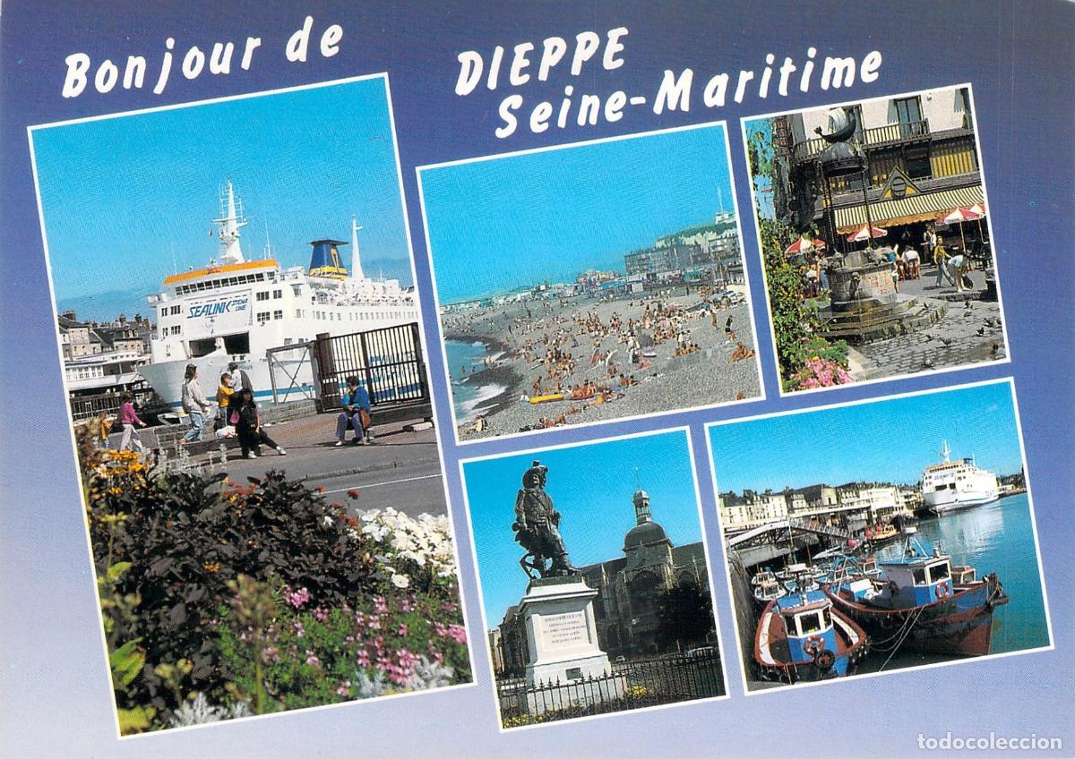 Postales: Postal Multivista de Dieppe, Normand&iacute;a - Puerto y Playa