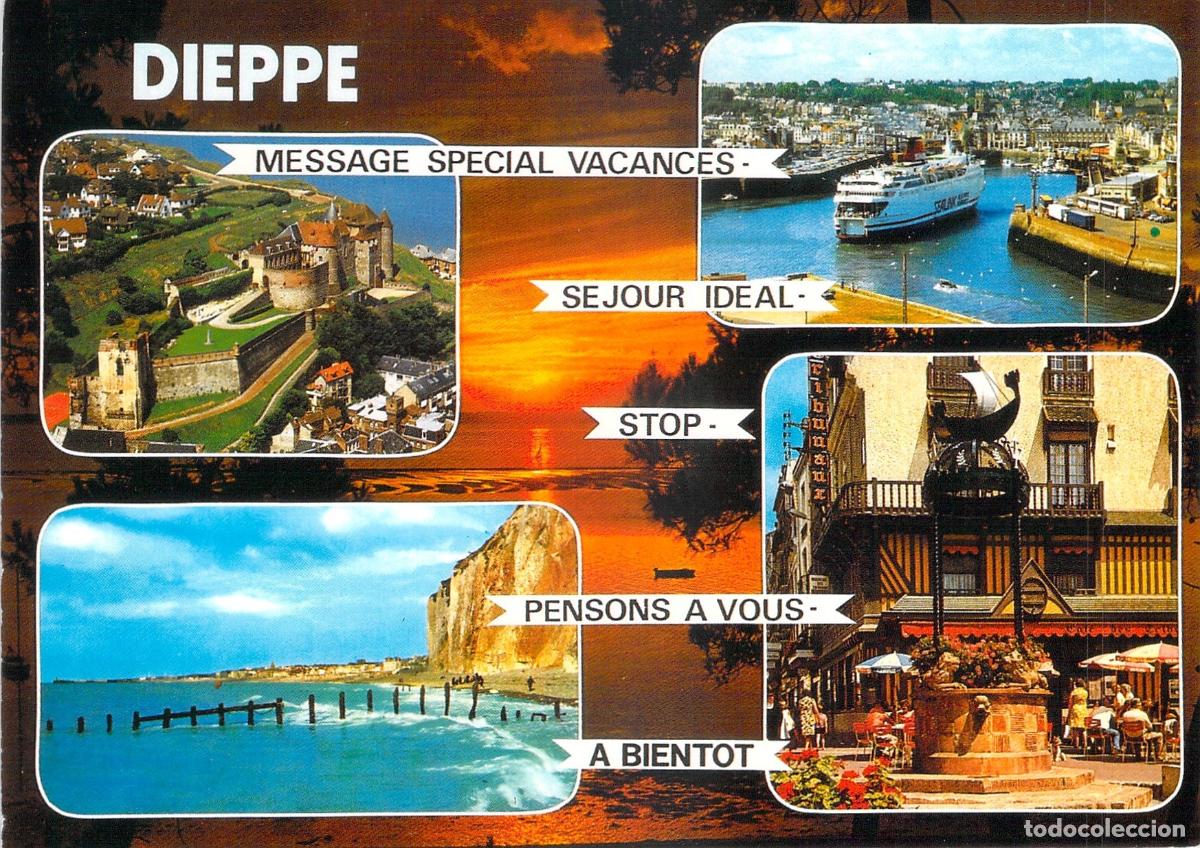 Postales: Postal Multivista de Dieppe, Normand&iacute;a - Castillo, Puerto y Playa