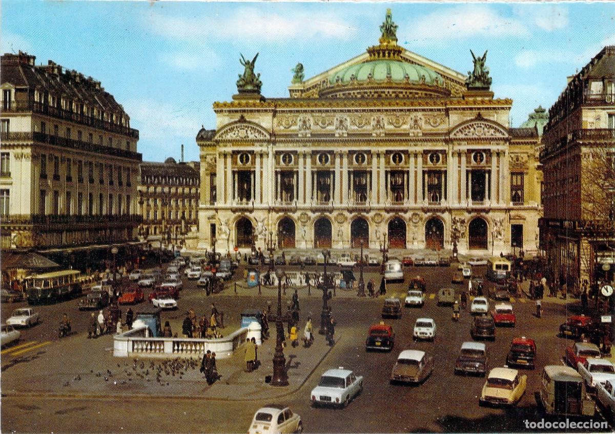 Postales: Postal de la Plaza de la &Oacute;pera y el Palais Garnier en Par&iacute;s