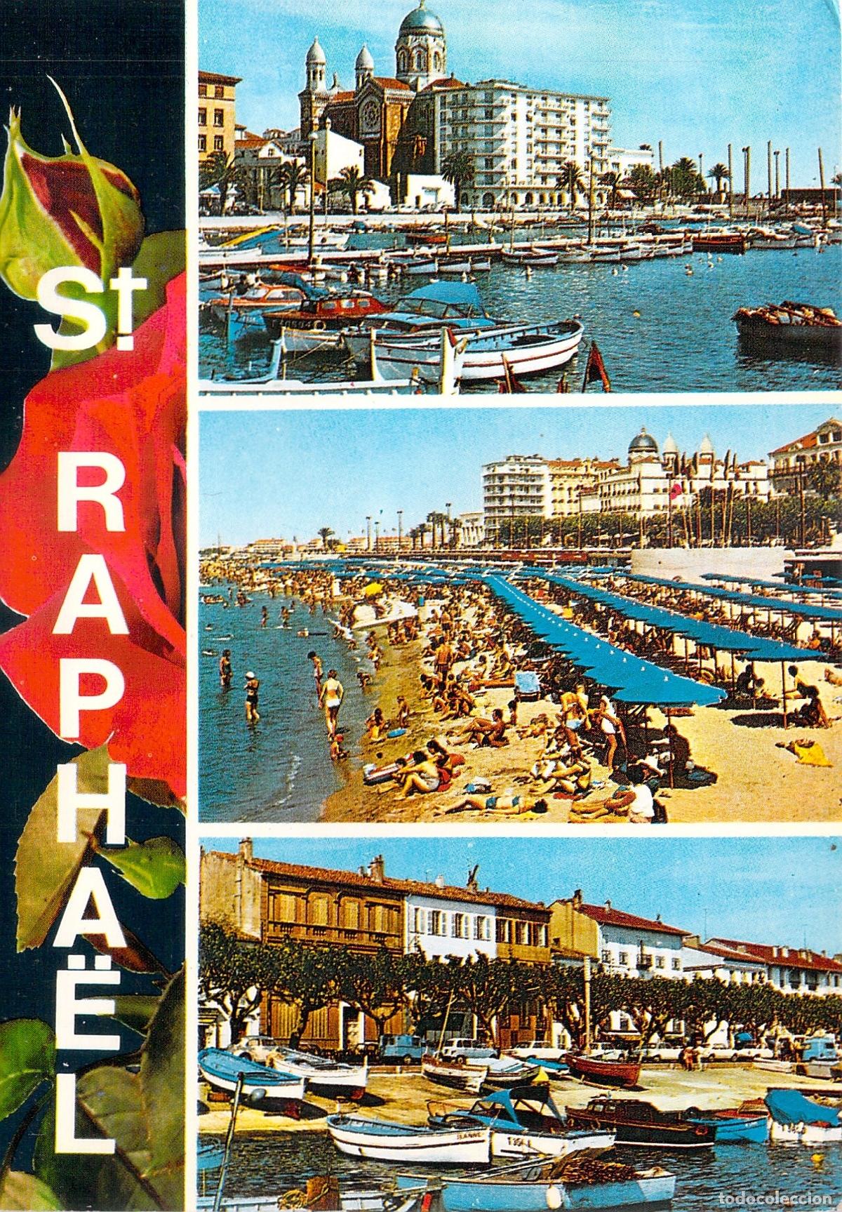 Postales: Postal de Souvenir de Saint-Rapha&euml;l, Francia - Multivista y Flores
