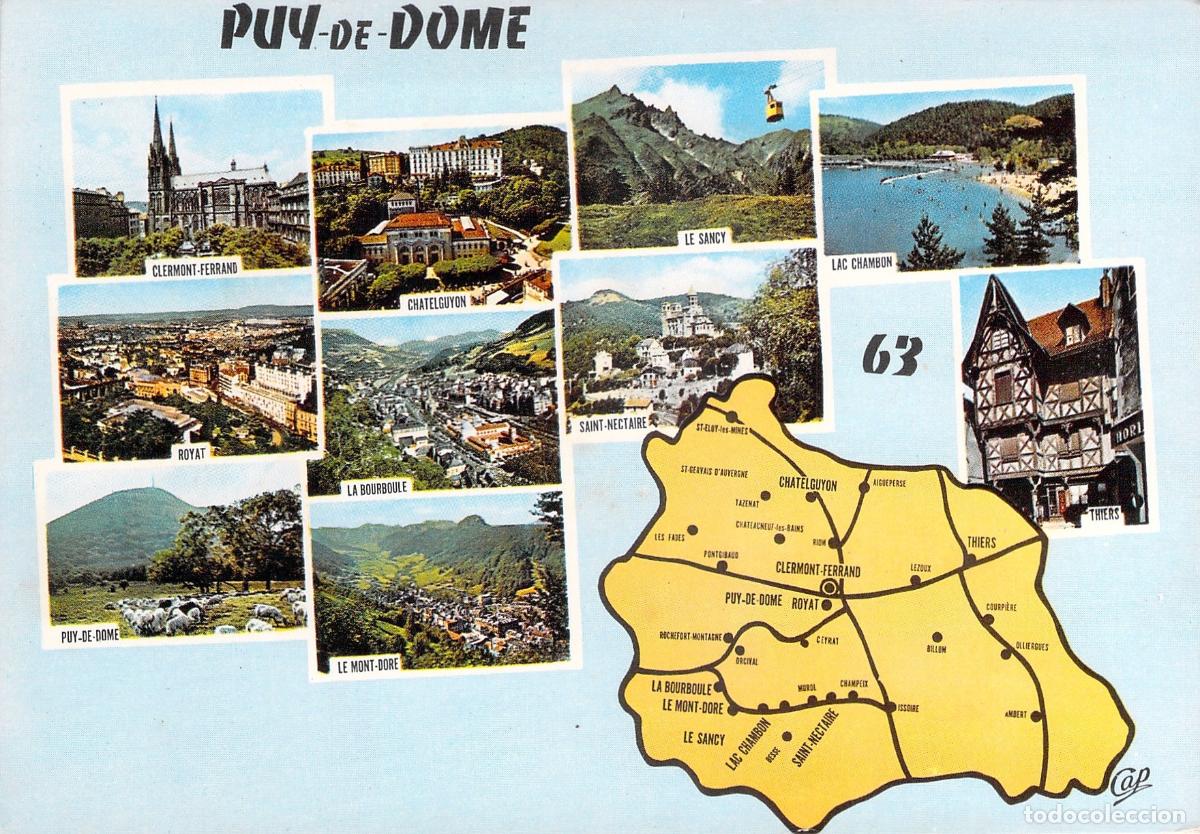 Postales: Postal Multivista Puy-de-D&ocirc;me Francia con Mapa y Puntos de Inter&eacute;s