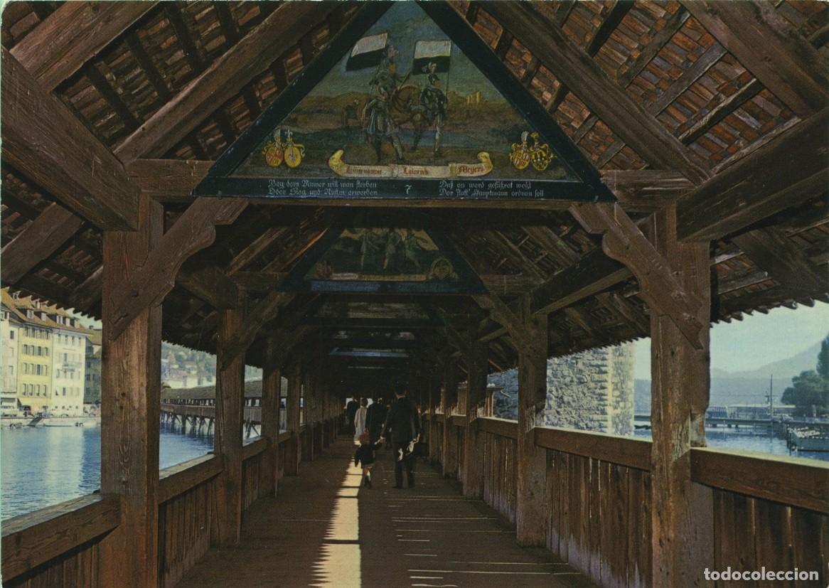 Postales: N&ordm; 02905-LUCERNA. Suiza. Puente de la Capilla, construido en el siglo XIV. Sin circular. ED. GLOBETR