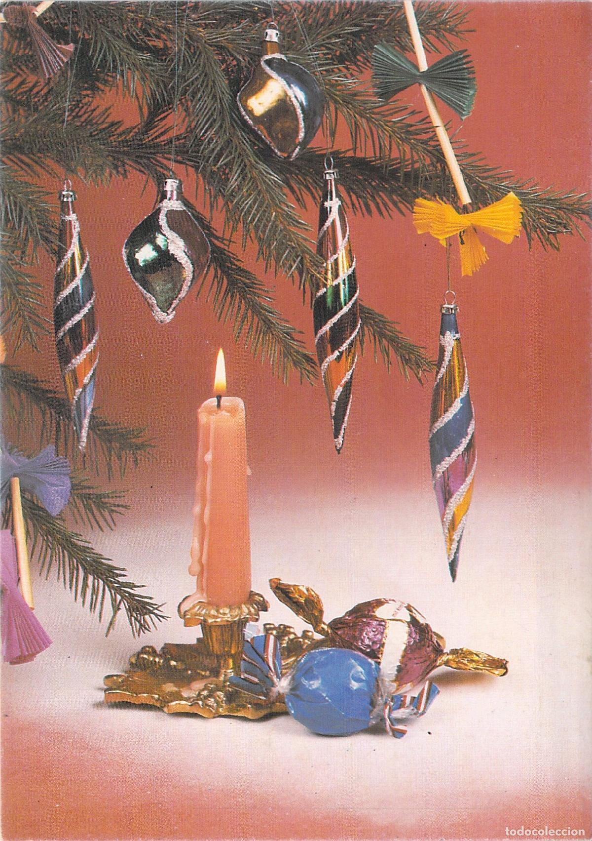 Postales: Postal Navide&ntilde;a de Polonia con Vela y Adornos de &Aacute;rbol