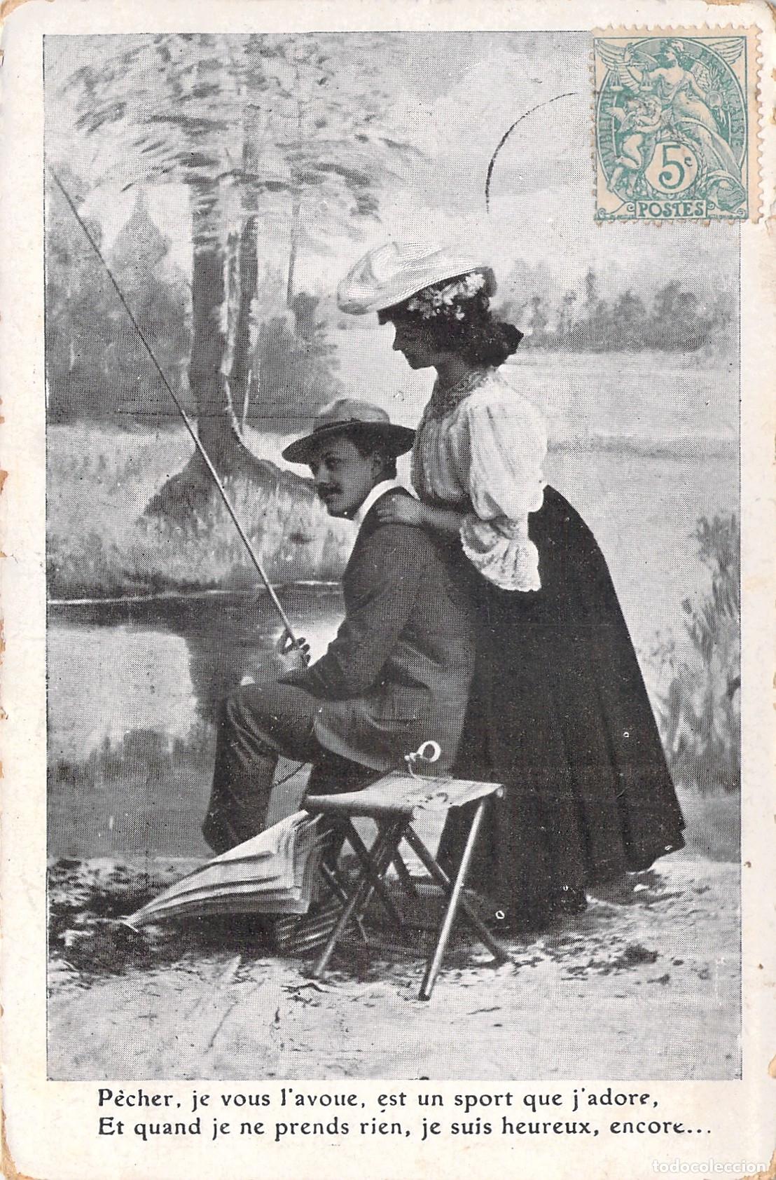 Postales: Postal de Pareja Rom&aacute;ntica Pescando en el R&iacute;o