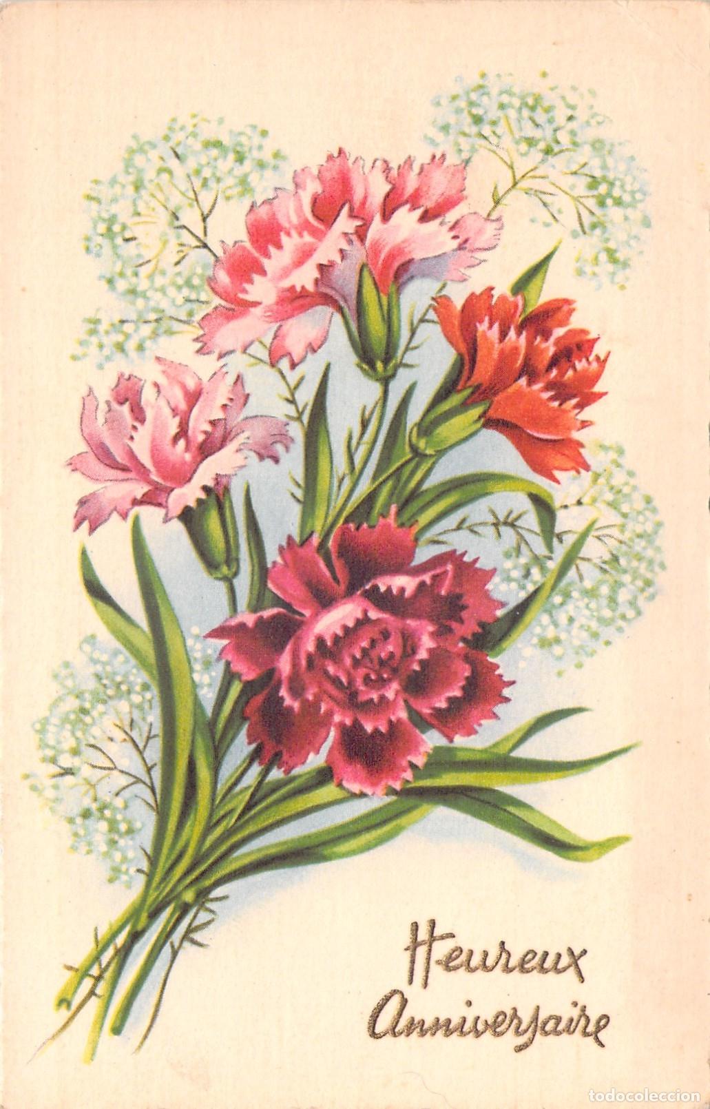 Postales: Postal de Felicitaci&oacute;n de Cumplea&ntilde;os con Ramo de Claveles