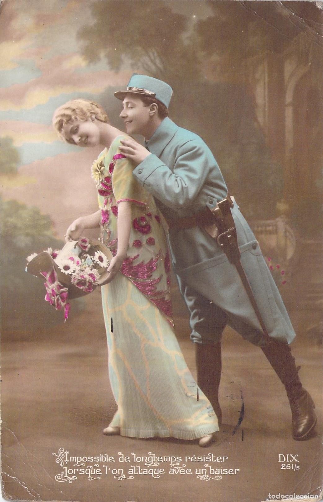 Postales: Postal Rom&aacute;ntica de Soldado Franc&eacute;s y Mujer - Primera Guerra Mundial