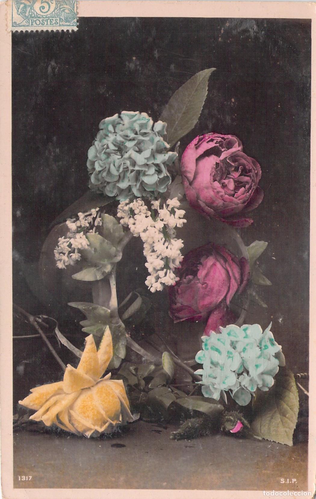 Postales: Postal Art&iacute;stica de Ramo de Flores con Rosas y Hortensias