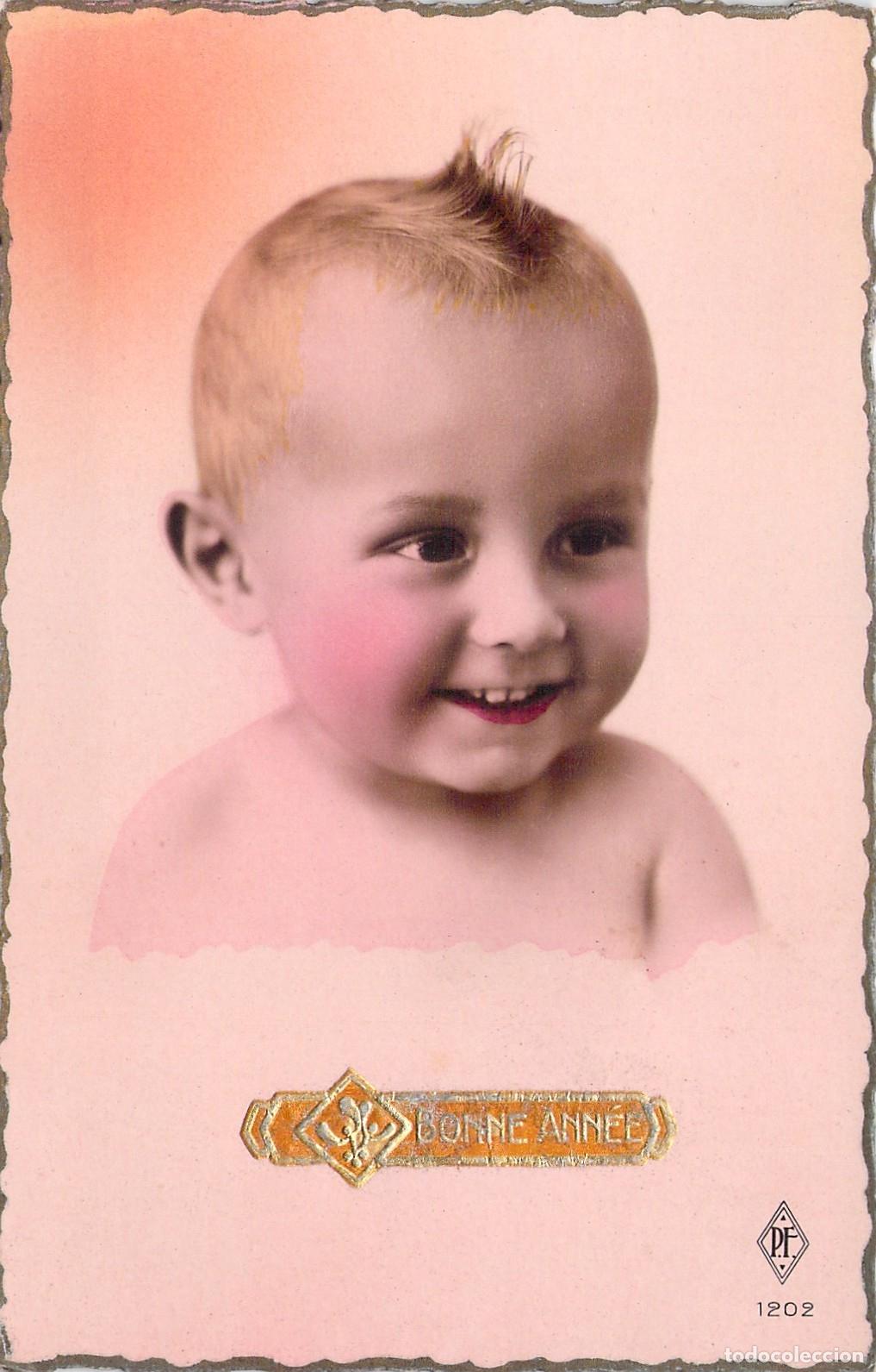 Postales: Postal de A&ntilde;o Nuevo con Retrato de Beb&eacute; Bonne Ann&eacute;e
