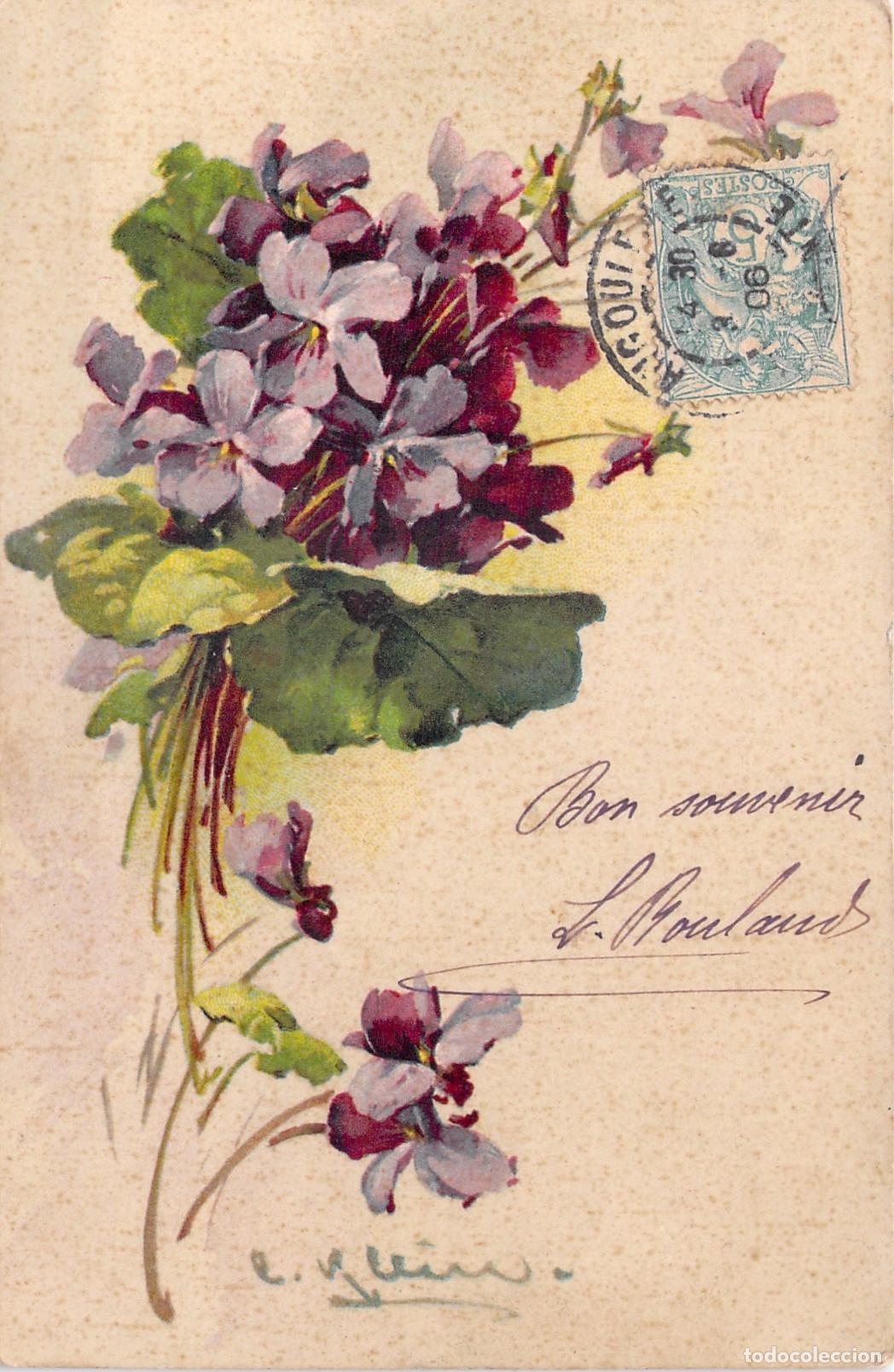 Postales: Postal Ilustrada con Ramo de Violetas de Catherine Klein