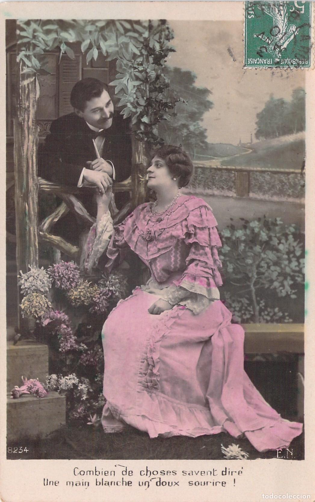 Postales: Postal Francesa de Escena Rom&aacute;ntica con Pareja y Poema