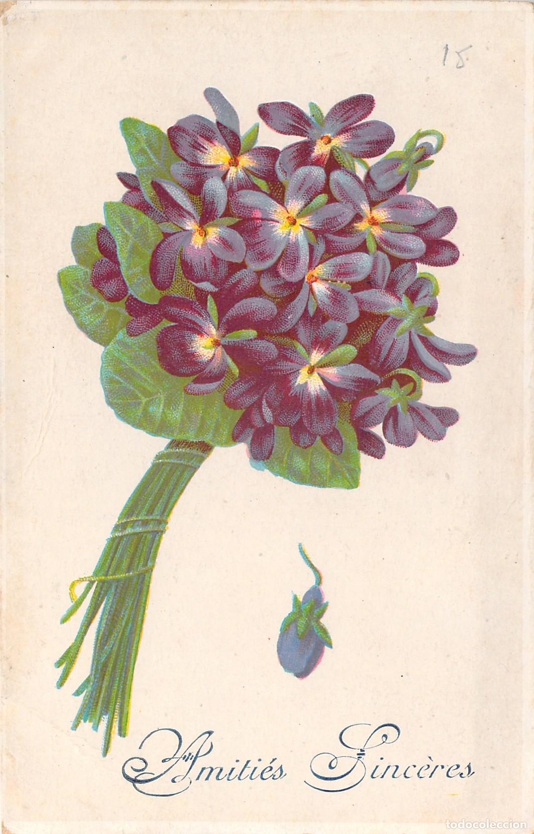 Postcards: Postal de Flores Violetas con Mensaje de Amistad Francesa