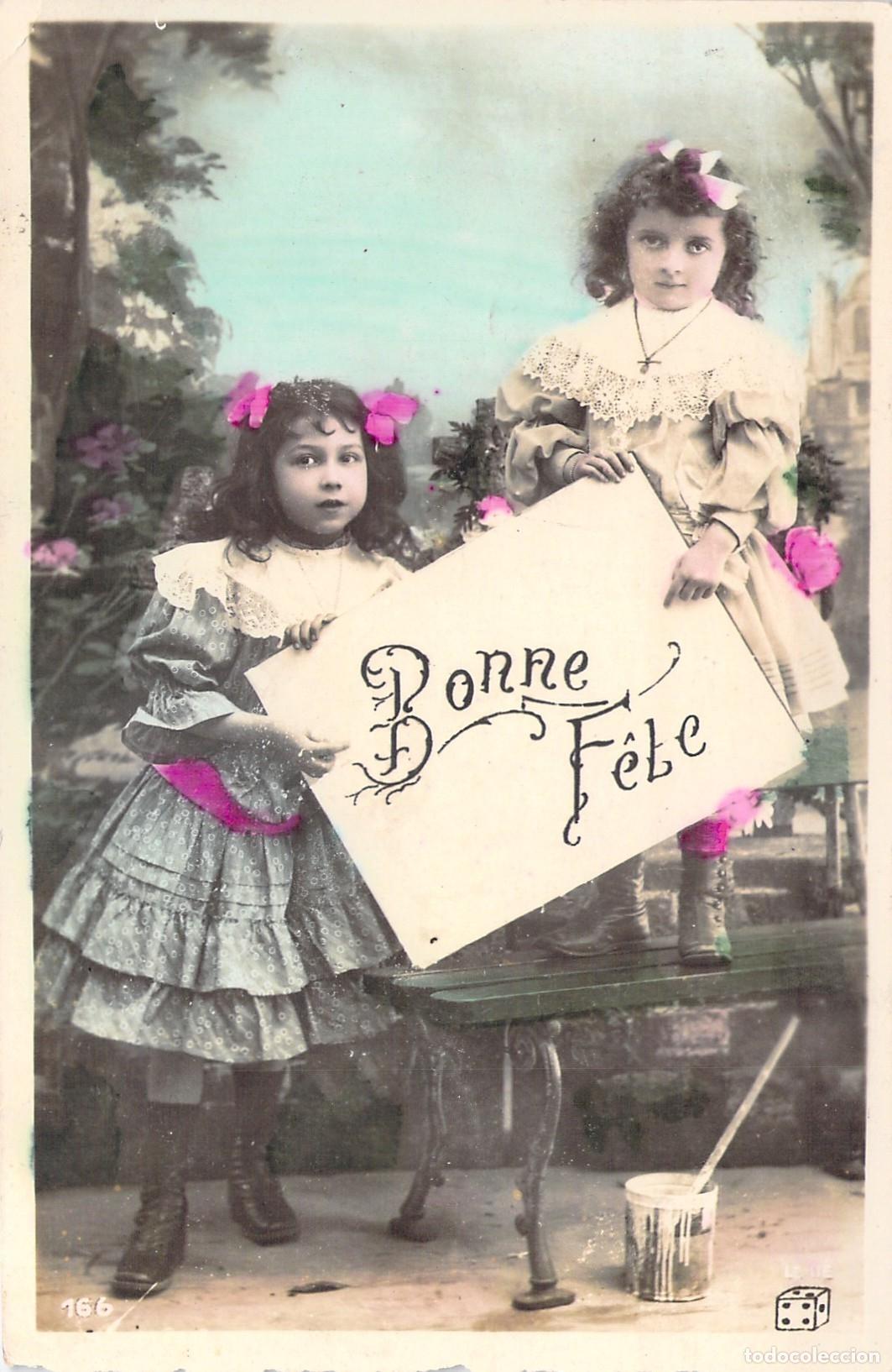 Postales: Tarjeta Postal Francesa de Dos Ni&ntilde;as Bonne F&ecirc;te Coloreada a Mano