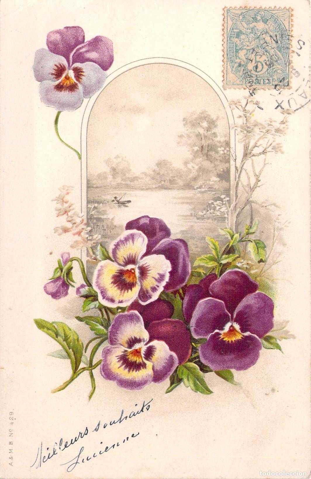 Postales: Postal Ilustrada con Pensamientos y Paisaje de Francia