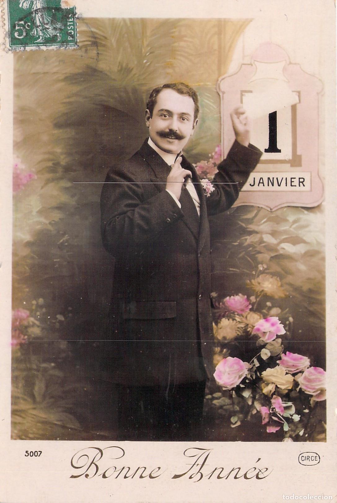 Postales: Postal de Feliz A&ntilde;o Nuevo con Caballero y Calendario de Enero