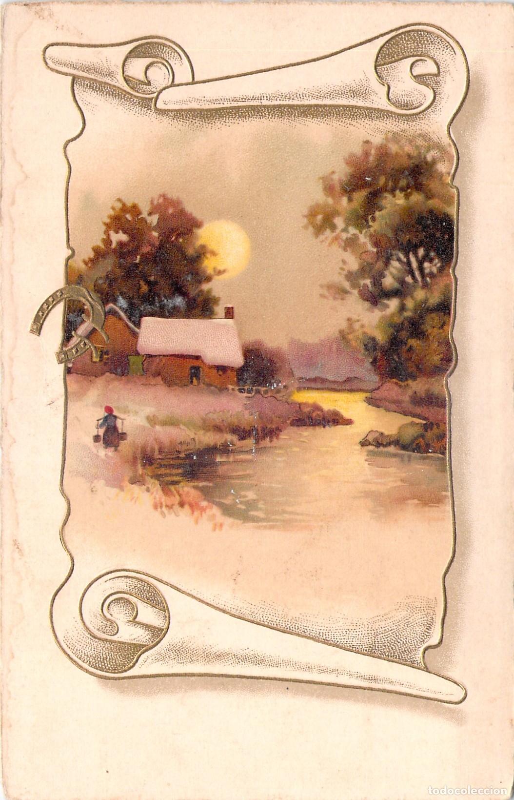 Postales: Postal de Paisaje Invernal con Caba&ntilde;a Nevada y Herradura de la Suerte