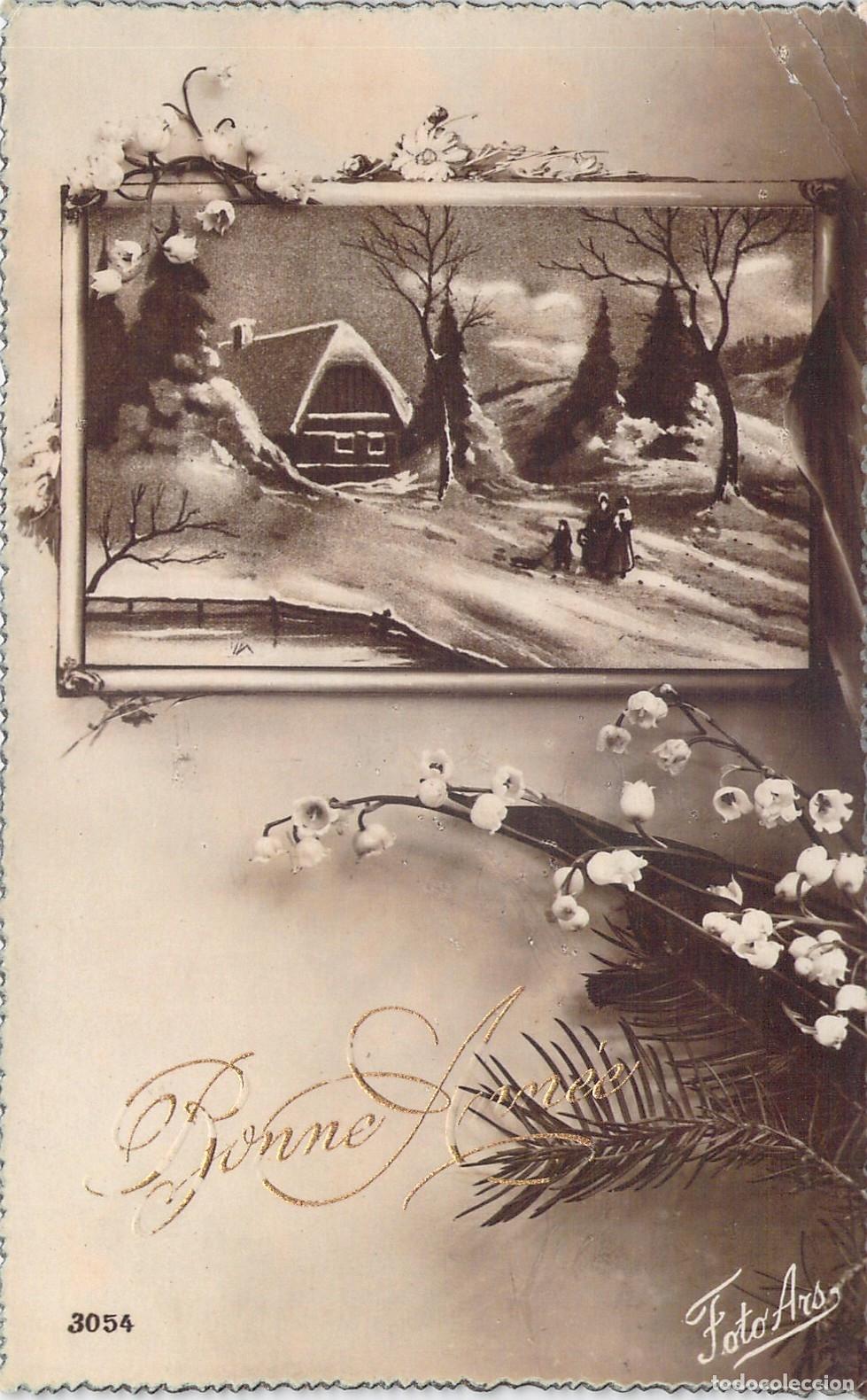 Postales: Postal de A&ntilde;o Nuevo con Paisaje Invernal y Lirios de los Valles