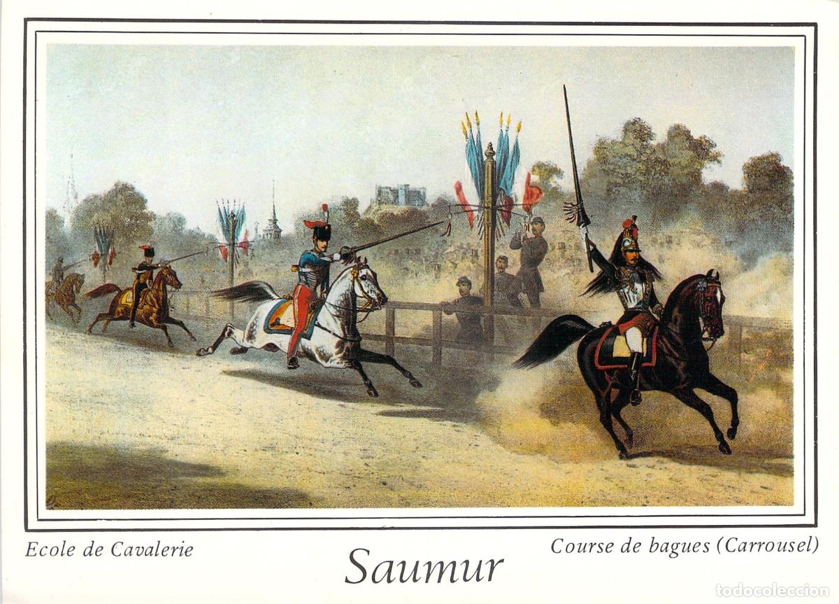 Postales: Postal Saumur Escuela de Caballer&iacute;a Carrera de Anillas Carrousel