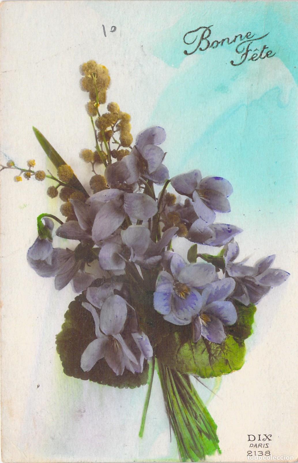 Postales: Postal de Felicitaci&oacute;n con Flores de Violetas y Mimosa