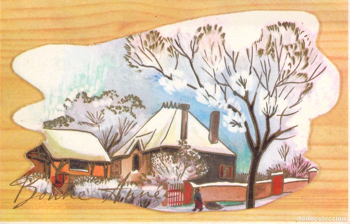 Postales: Postal de Felicitaci&oacute;n de A&ntilde;o Nuevo con Paisaje Invernal y Nieve
