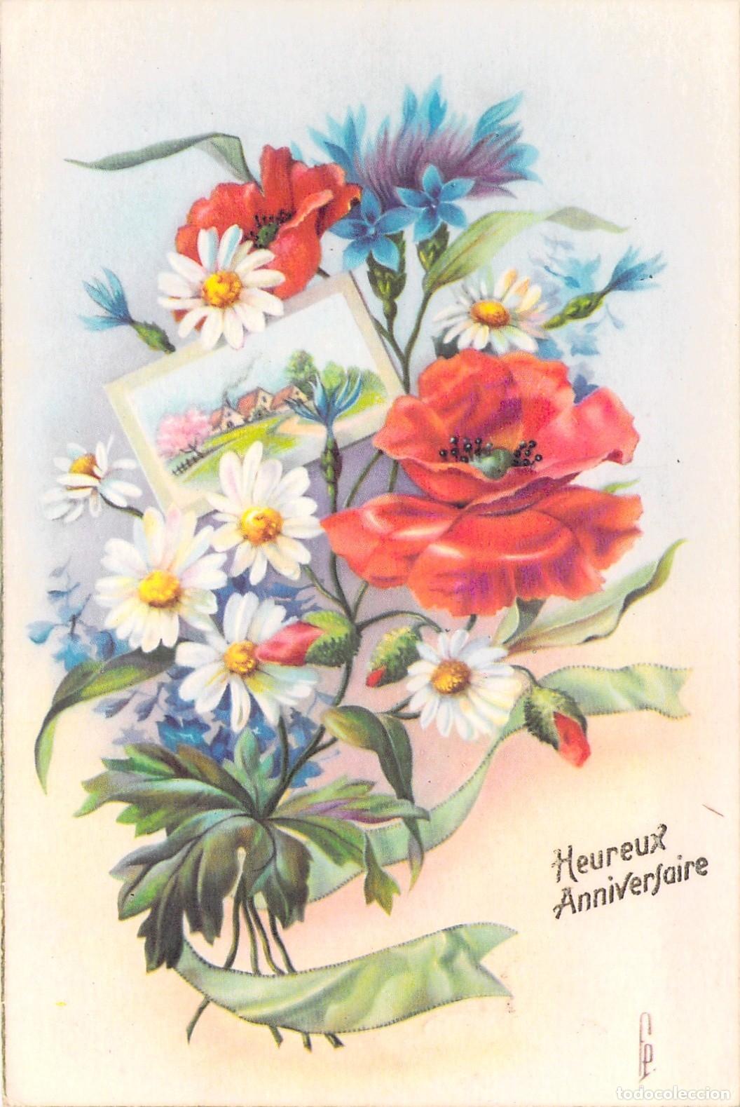 Postcards: Postal de Cumplea&ntilde;os con Ramo de Flores y Paisaje