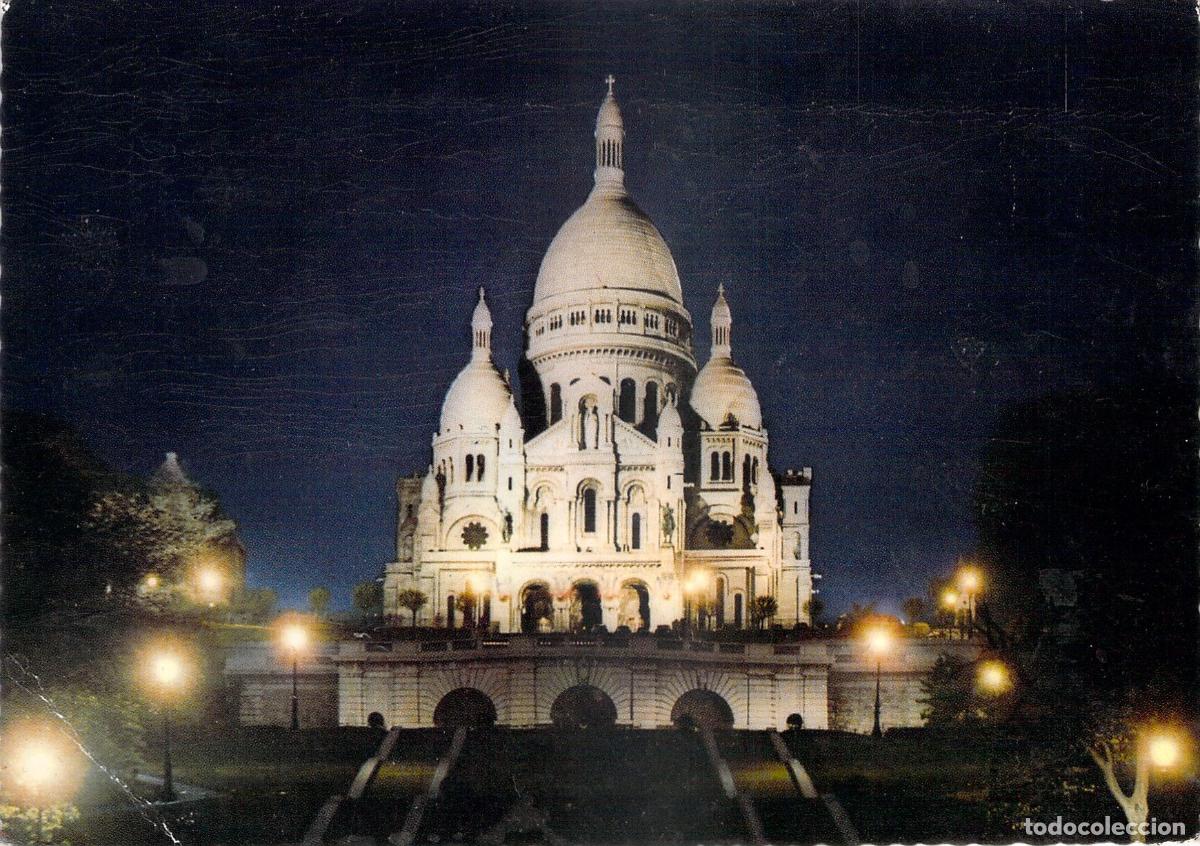 Postales: Postal de la Bas&iacute;lica del Sacr&eacute;-C&oelig;ur en Montmartre, Par&iacute;s de noche