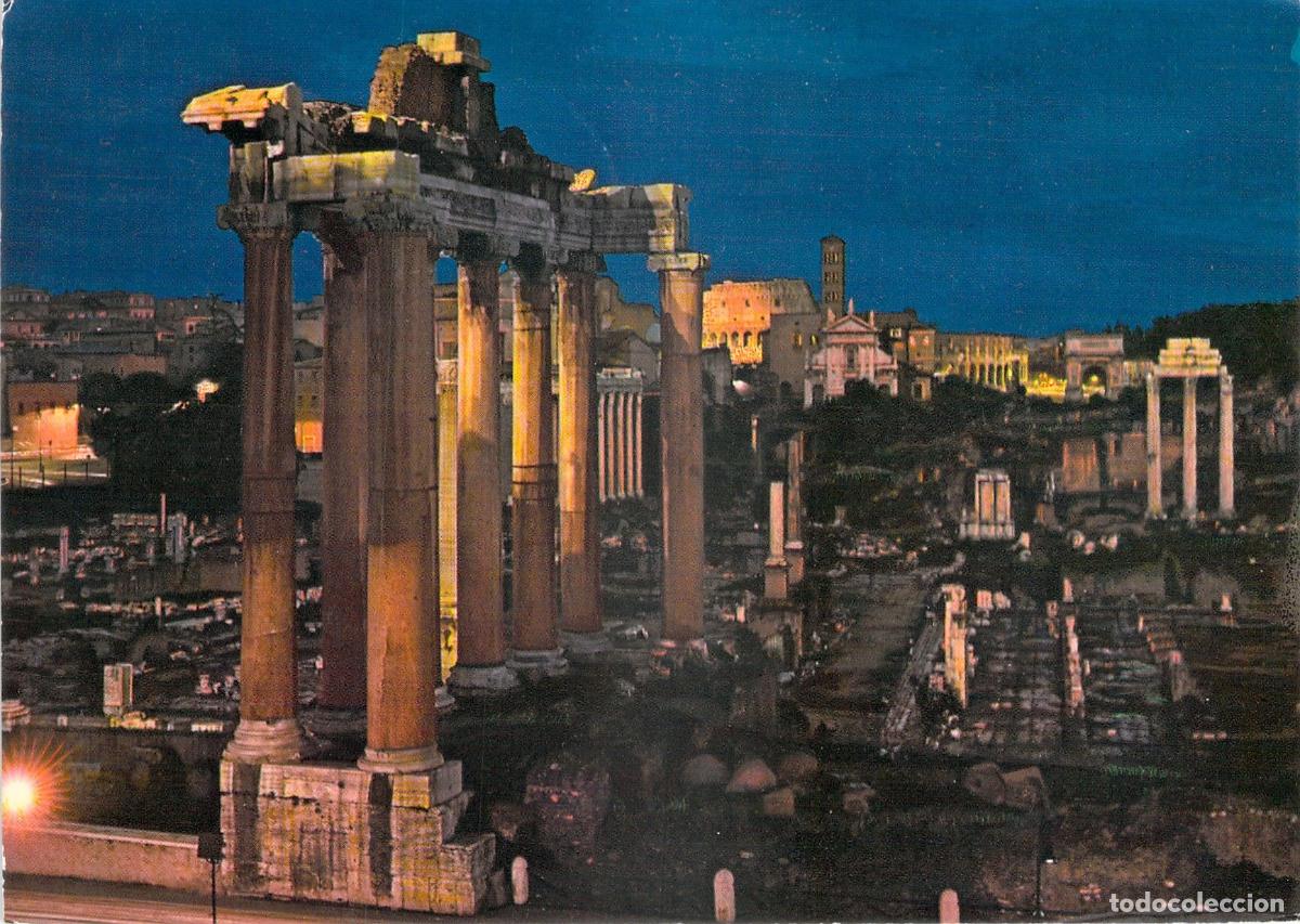 Postkarten: Postal de Roma de Noche: El Foro Romano Iluminado, Italia