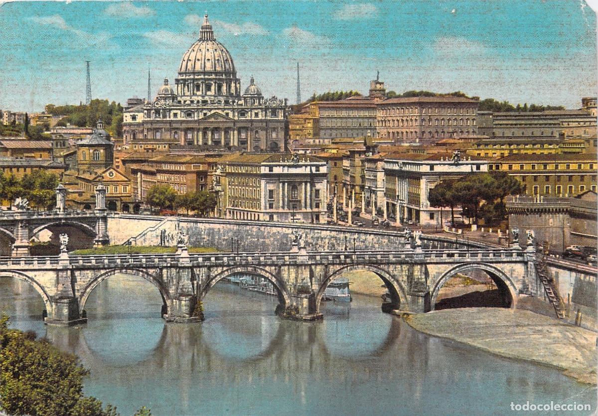 Postkarten: Postal de Roma: Puente Sant'Angelo y Bas&iacute;lica de San Pedro