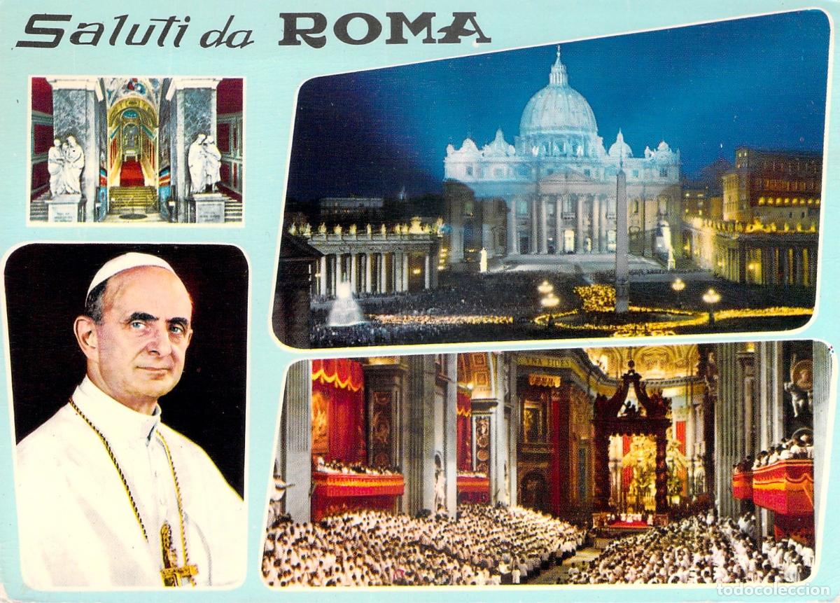 Postkarten: Postal de Roma con el Papa Pablo VI y Bas&iacute;lica de San Pedro