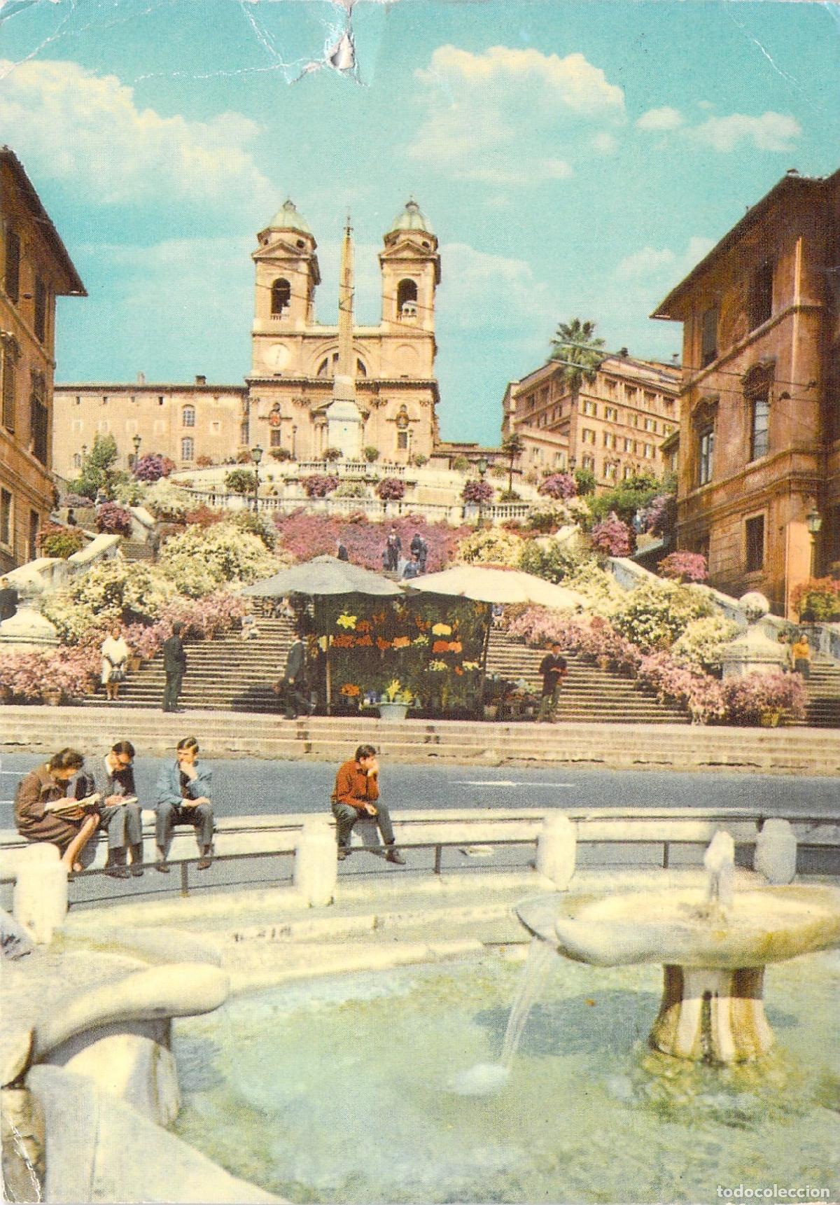 Postkarten: Postal de Roma Trinit&agrave; dei Monti y Escalina de Plaza de Espa&ntilde;a