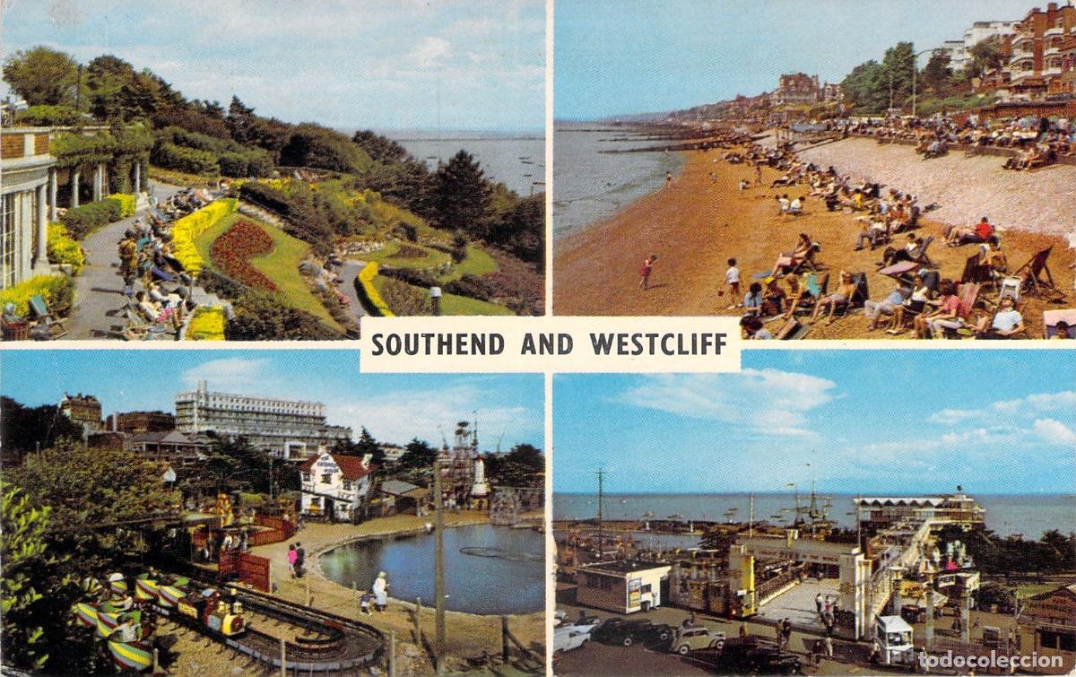 Postales: Postal de Southend y Westcliff Inglaterra - Playa, Muelle y Jardines