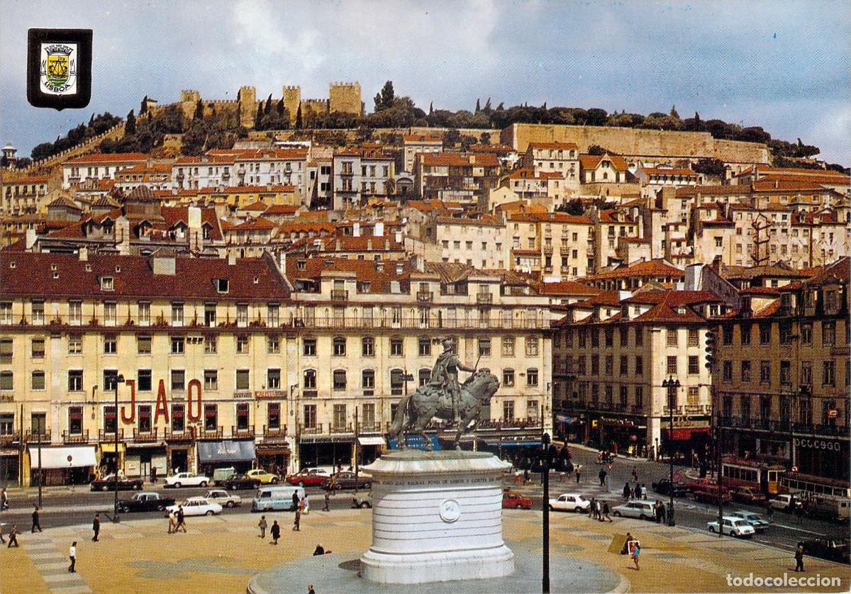 Postales: Postal de Lisboa: Pra&ccedil;a da Figueira y Monumento a D. Jo&atilde;o I